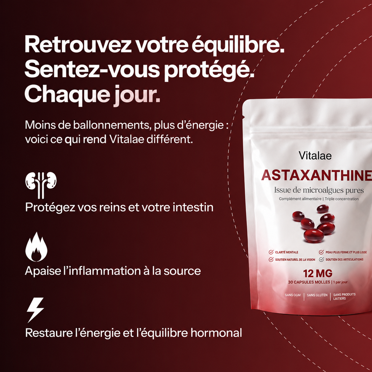 Vitalae Astaxanthine 12mg Softgels - Aide naturellement à lutter contre le stress oxydatif