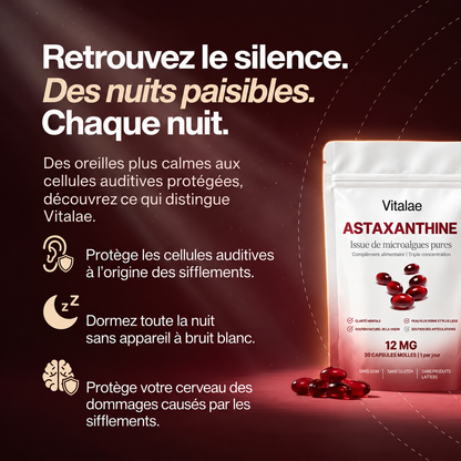 Vitalae Astaxanthine 12mg Softgels - Moins de sifflements, un meilleur sommeil et une protection complète des cellules de l’oreille interne.